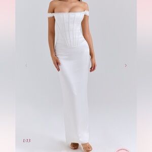 House of CB Strapless White Satin Dress